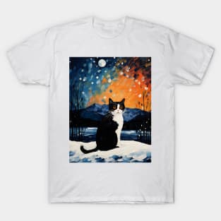 Texedo Cat Christmas Starry Night T-Shirt